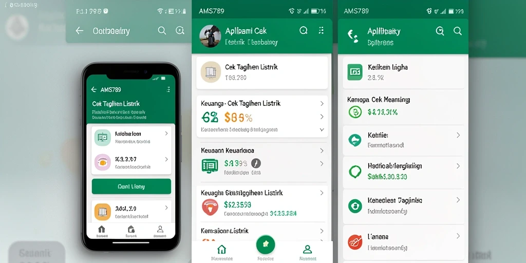 Antarmuka aplikasi AMS789 untuk cek tagihan listrik yang jelas dan informatif.