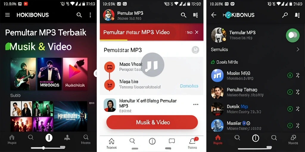 Screenshot antarmuka HOKIBONUS yang menampilkan fitur Pemutar MP3.