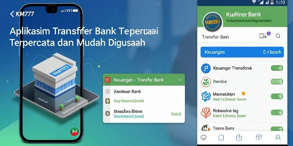 Tampilan antarmuka KM777 yang sederhana dan modern untuk transfer bank.