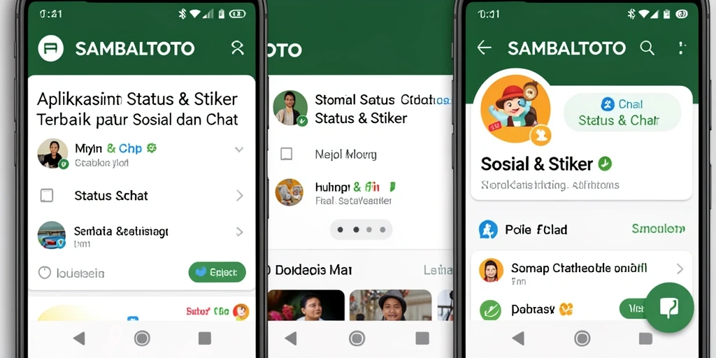 Antarmuka menarik SAMBALTOTO dengan beragam stiker untuk chat.